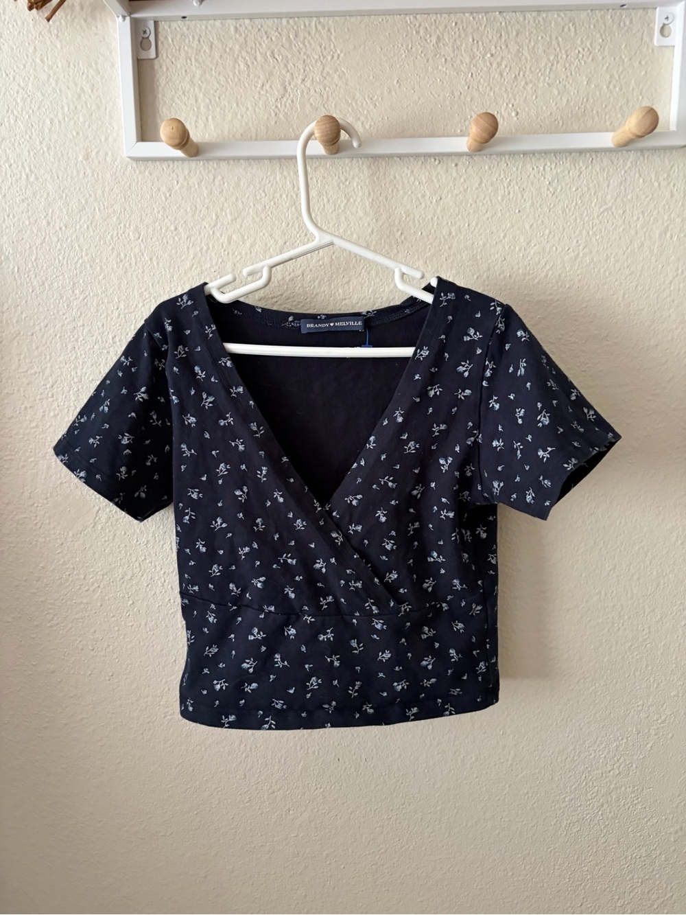 Brandy Melville Navy Blue Floral Wrap Crop Top